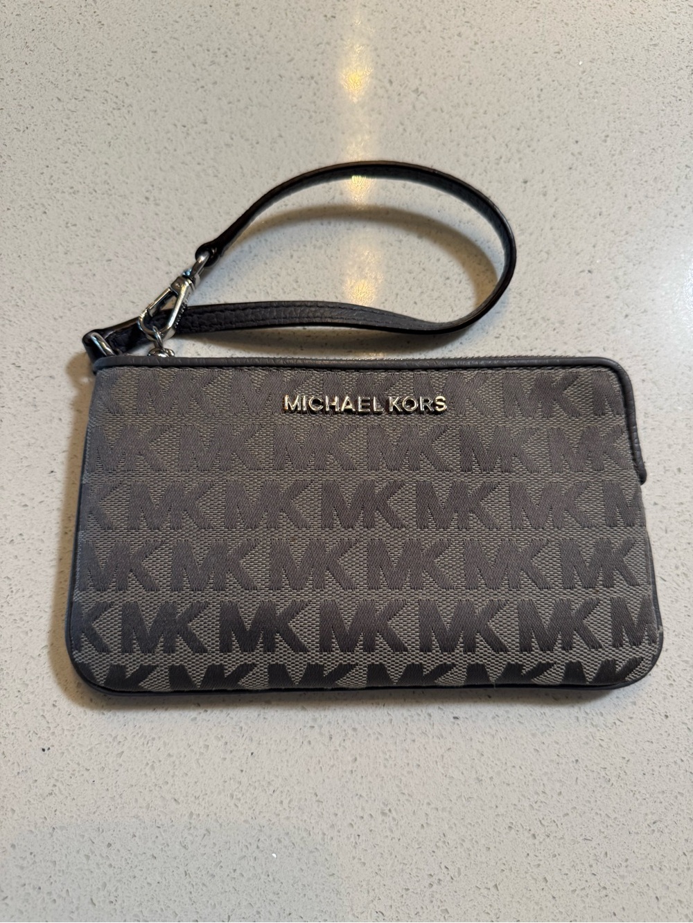 Michael Kors Charcoal MK Logo Wristlet with Black Strap